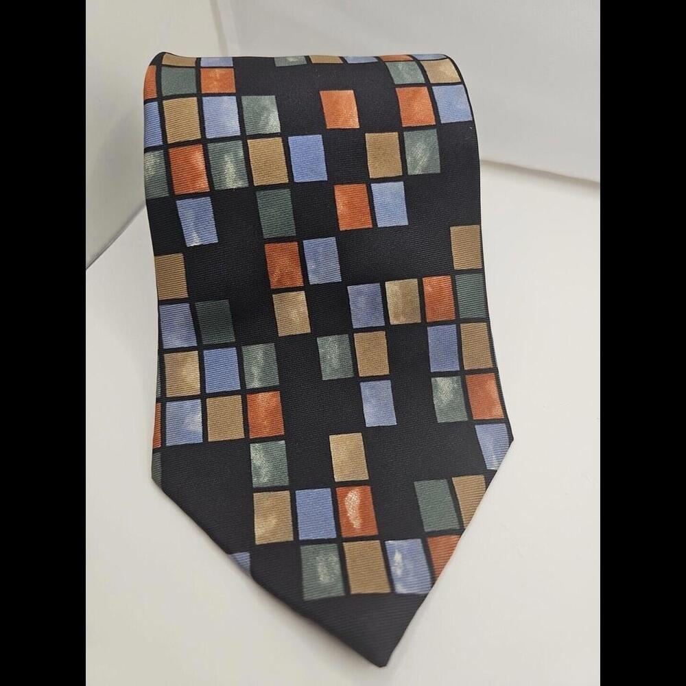 Vintage Christian Dior Black Color Block Tie Black Blue Red 4" x 58"